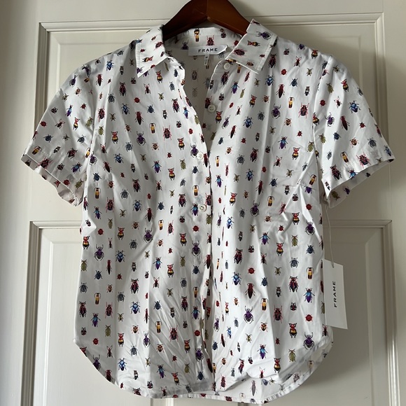 Frame Cropped Blouse Bug Pattern Size XS NWT - Picture 5 of 6